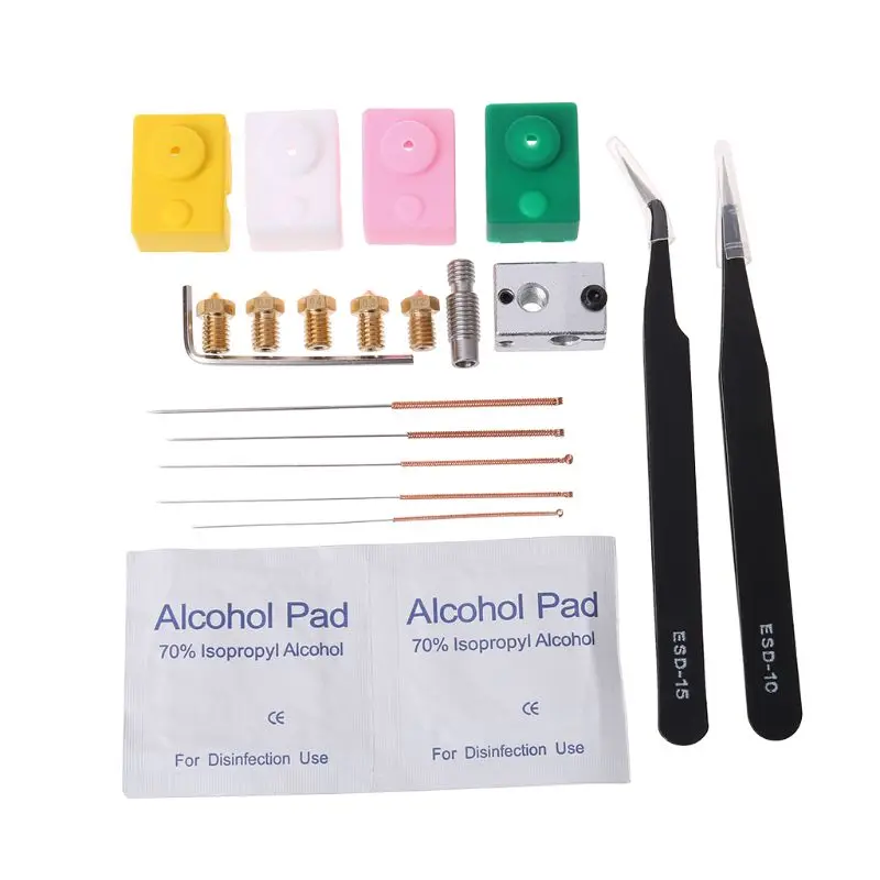 

3D Printer Nozzles for MK8 with Wear Resistant Spanner and Tweezers 19Pcs