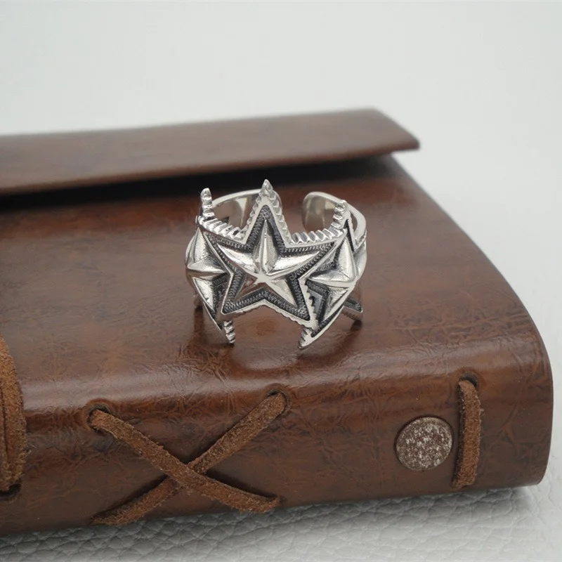 Vintage Thai silver Cody ring fashion five pointed star open ring men's personality fashion jewelry