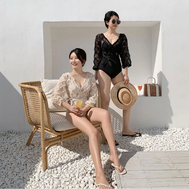 

Купальные выходы для пляжа для женщин 2023 комплекты бикини однотонные с глубоким вырезом для женщин женский слитный купальник пуш-ап Пляжная одежда пляжное боди