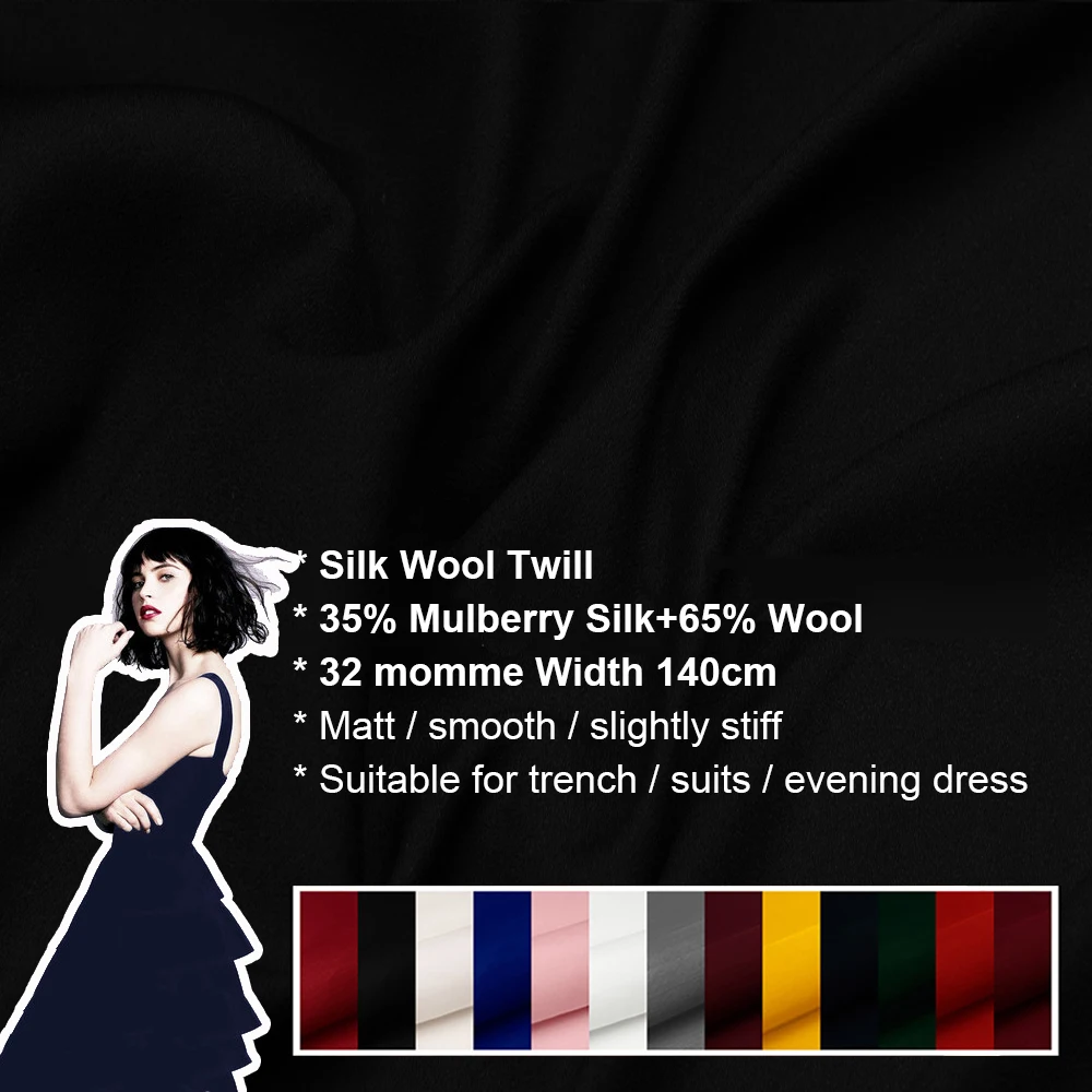 

Silk Wool Twill Fabric140cm width 32mm/48%Silk+52%Natural Silk Fabric Suits Plush Fabric Wedding Party Dress Fabric FreeShipping