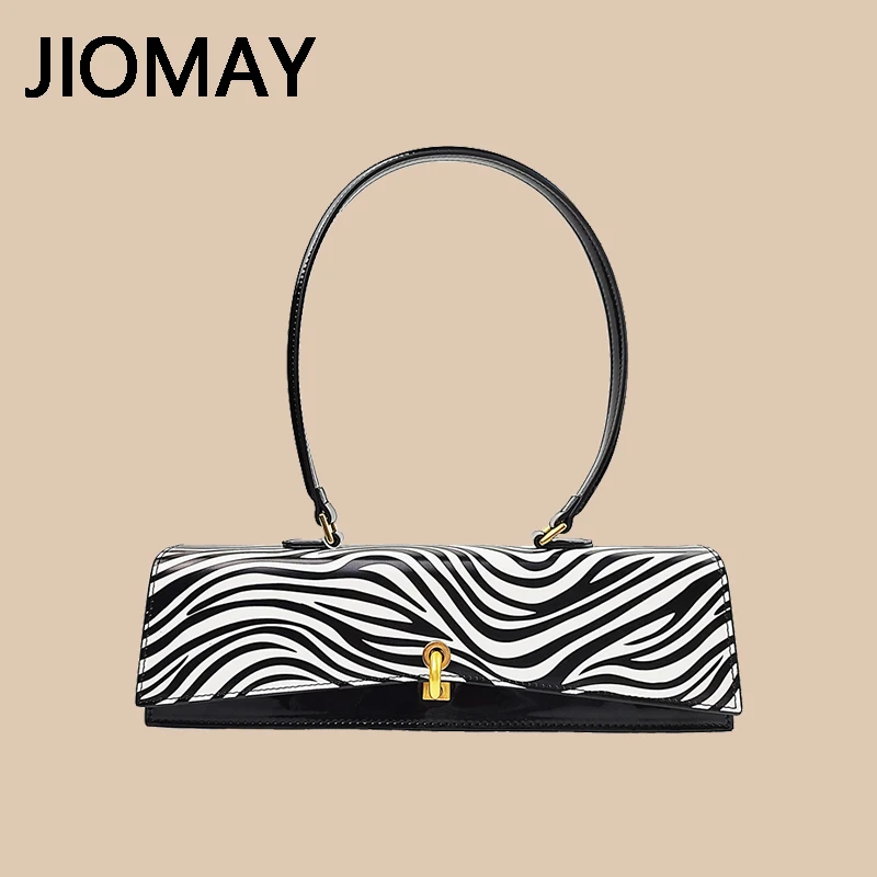 

JIOMAY PU Leather Designer Handbag for Women Free Shipping 2023 Ladies Shoulder Bag High Quality Zebra Pattern Underarm Flap Bag