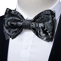 classic black sliver jaquard luxury mens self tie bow ties pocket square cufflinks set wedding party bowties male accessories