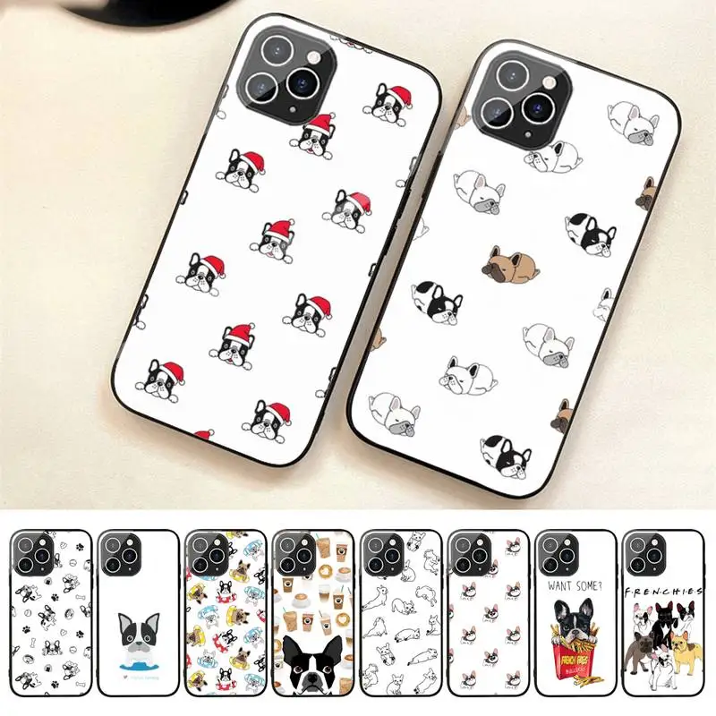 Cute Cartoon Bulldog Phone Case For Iphone 7 8 Plus X Xr Xs 11 12 13 14 Se2020 Mini Promax Tempered Glass Fundas