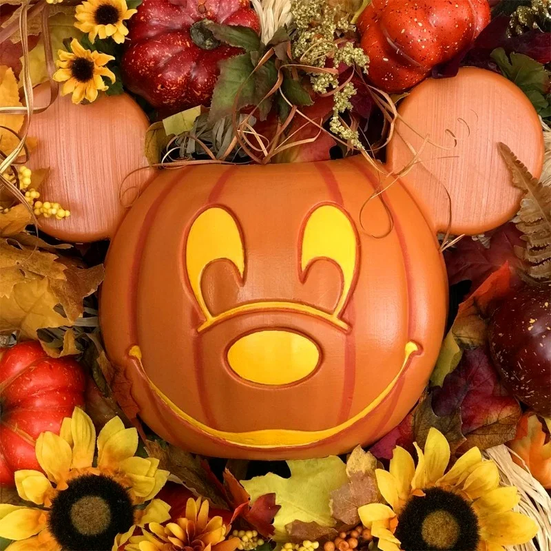 Guirnalda colgante para puerta delantera de otoño, adorno de calabaza de Mickey para Halloween, Hojas de arce artificiales, frutas, raíz de árbol, decoración del hogar
