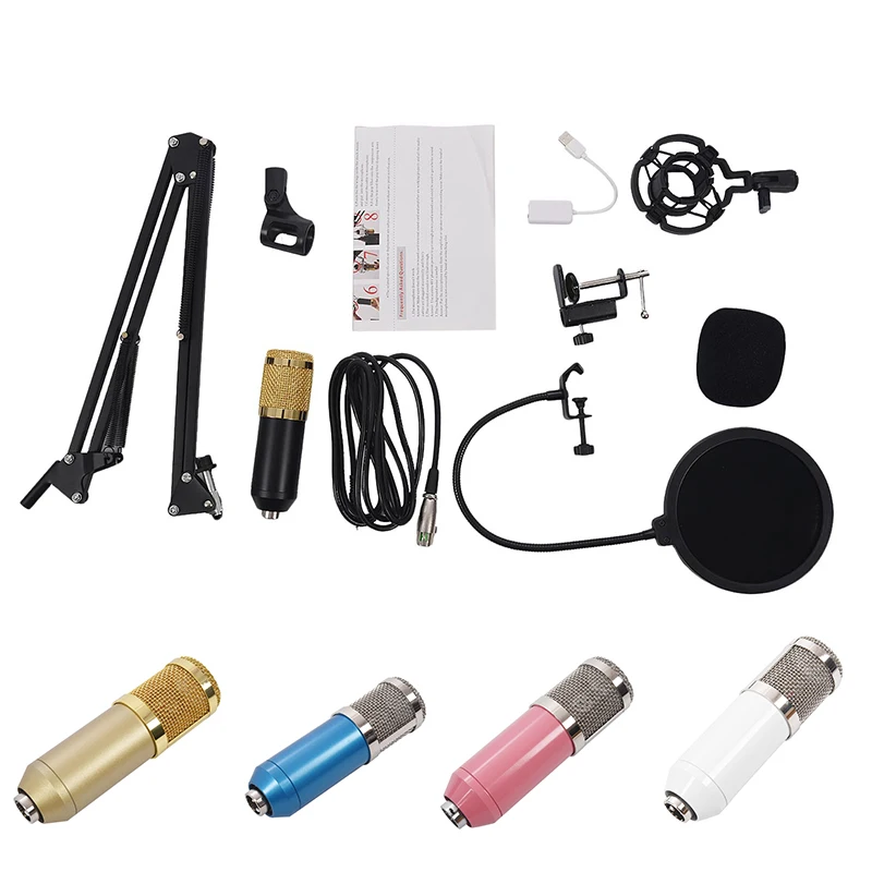 

BM800 Condenser Microphone Kit Studio Suspension Boom Scissor Arm Sound Card