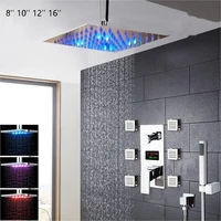 temperature display led bathroom rainfall shower ceiling mounted massage jets spray mixer tap digital display control valve set