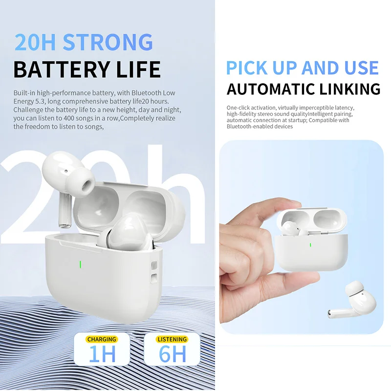 Фото Беспроводные Bluetooth-наушники Air Pro 2025, TWS-гарнитура, Hi-Fi наушники с шумоподавлением, водонепроницаемые для IPHONE Android №5