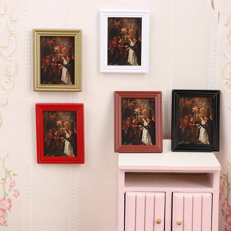 

1:12 Dollhouse Mini Vintage Oil Painting Dollhouse Frame Wall Hanging Picture Doll Home Photos Decoration Accessories