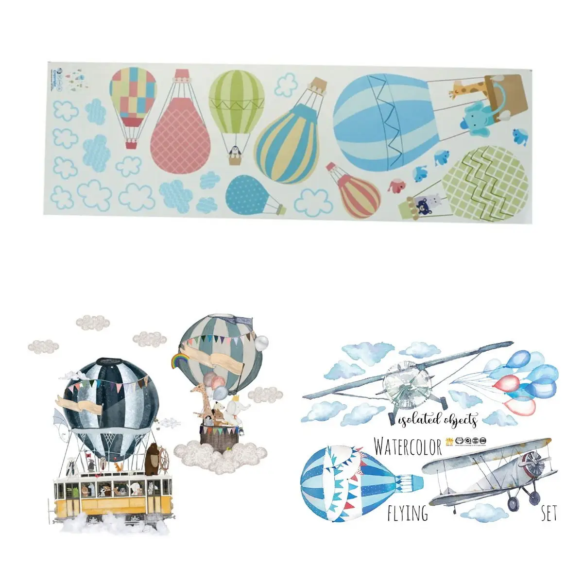 

2022 Cartoon Air Balloon Wall Stickers Animals Kids Room Baby Nursery Room Decoration Wall Decals Eco-friendly Art Vinyl Murals