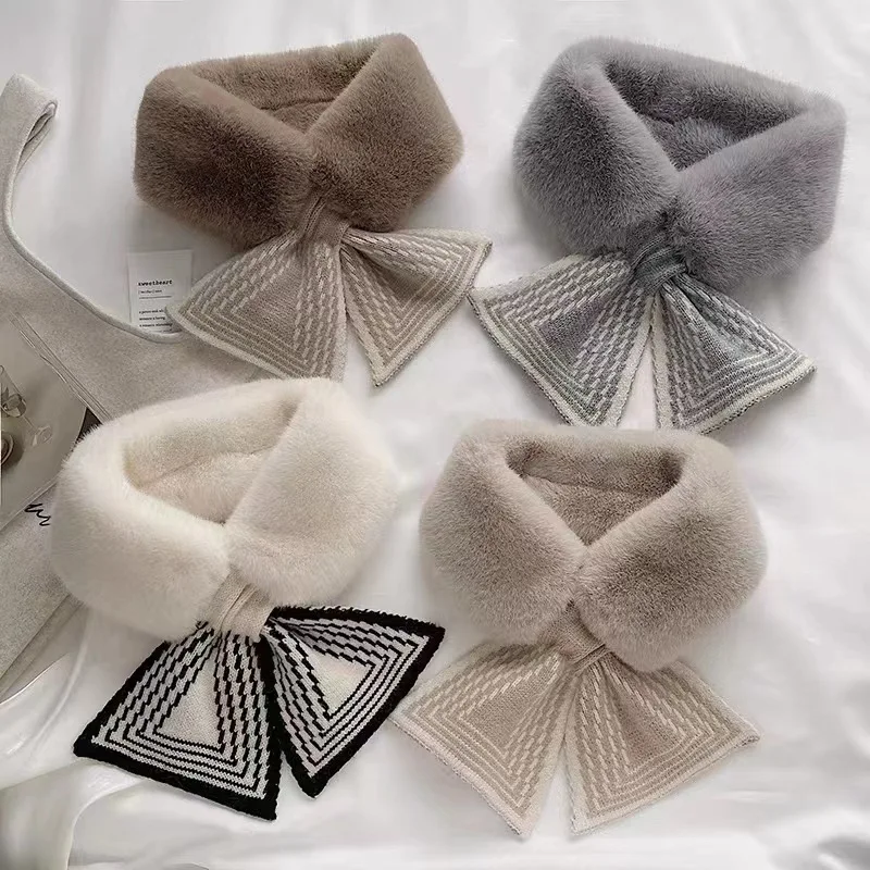 

Scarf Female Autumn and Winter All-Match Plush Faux Rex Rabbit Fur Collar Striped Thickened Warm Neck Collar Fur Collar