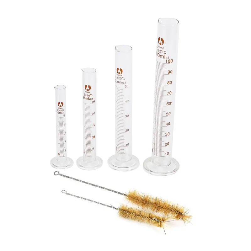 

Набор мерных цилиндров из толстого стекла, 5/10/50/100 мл, с двумя щетками