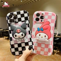 kawaii my melody kuromi black white plaid phone cases for iphone 13 12 11 pro max x xr 7 8 p cute cover shells women y2k trendy