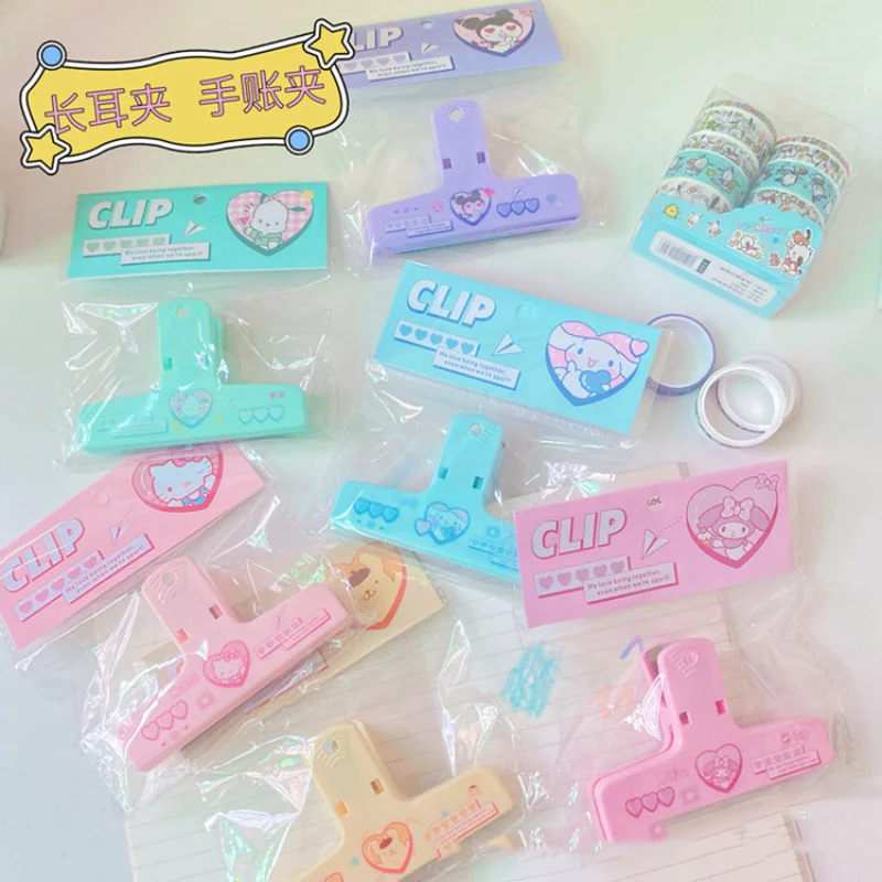 

Sanrio My Melody Cinnamoroll Pochacco Kuromi Hello Kitty 1pcs Colored Clips Office HandBook Folder Paper Photo Ticket Stationery