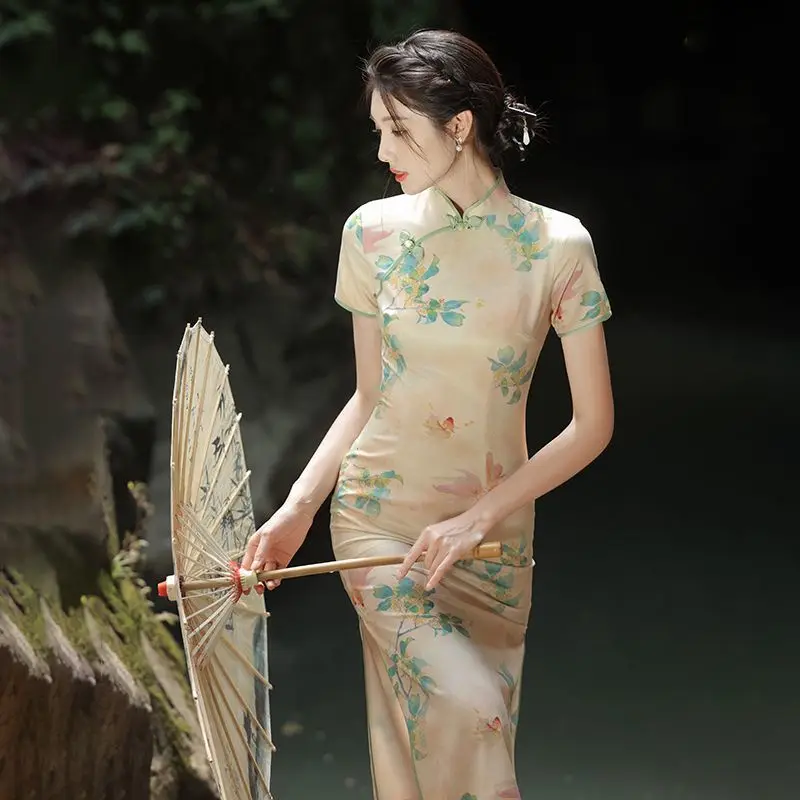 Костюм Тан в китайском стиле улучшенное платье-Ципао женская летняя Новинка 2024