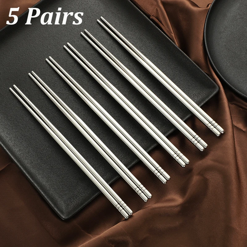 

5 Pairs Chinese Metal Chopsticks Household High Temperature Sterilizable Non-slip Stainless Steel Chopsticks Kitchen Accessories