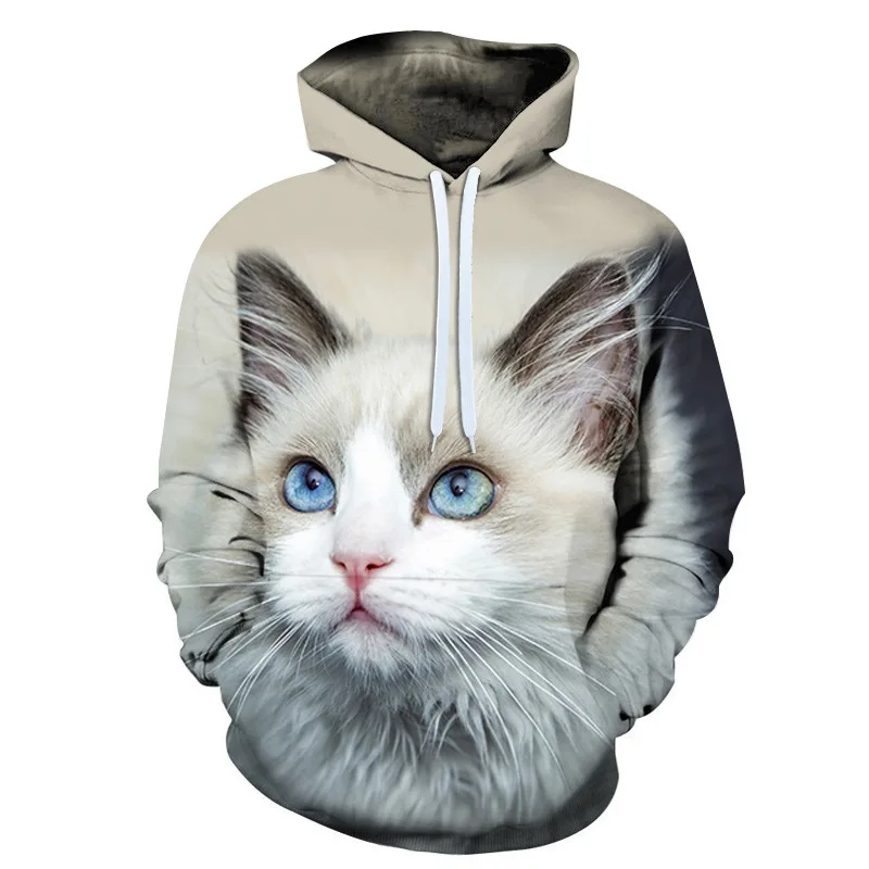 

Мужская и женская модная эссенция с 3D-принтом, пуловер серии Cat, Модный повседневный свитшот с длинным рукавом в виде животного, одежда для в...