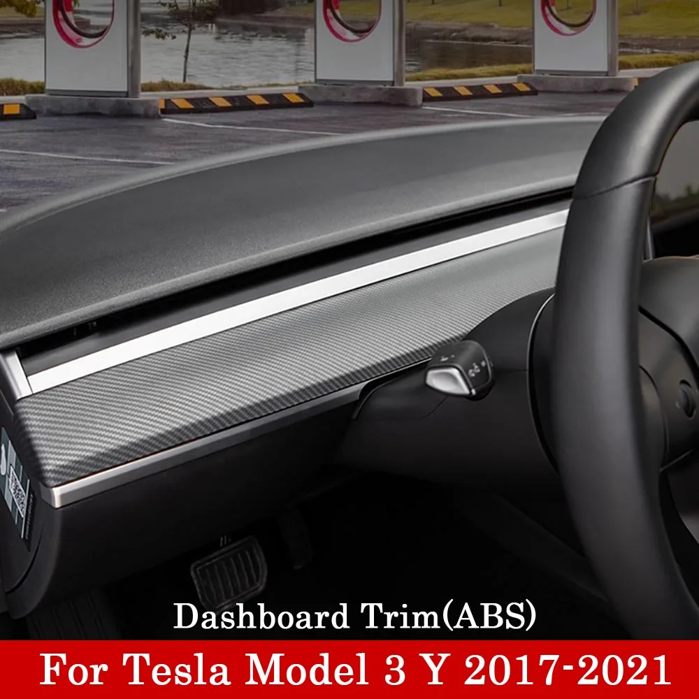 

For Tesla Model 3 Accessorie Dashboard Trim Model Y Interior Center Console Cover Carbon Fiber ABS Interior Decoration 2020 2021