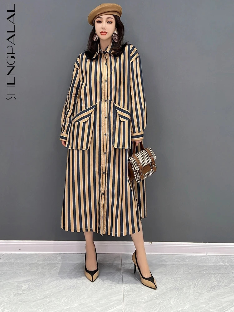 

SHENGPAIAE Fashion New Dress Turndown Collar Single Breasted Long Sleeve Robe Women Shirt Dress Vestido 2023 Spring Female 5W539