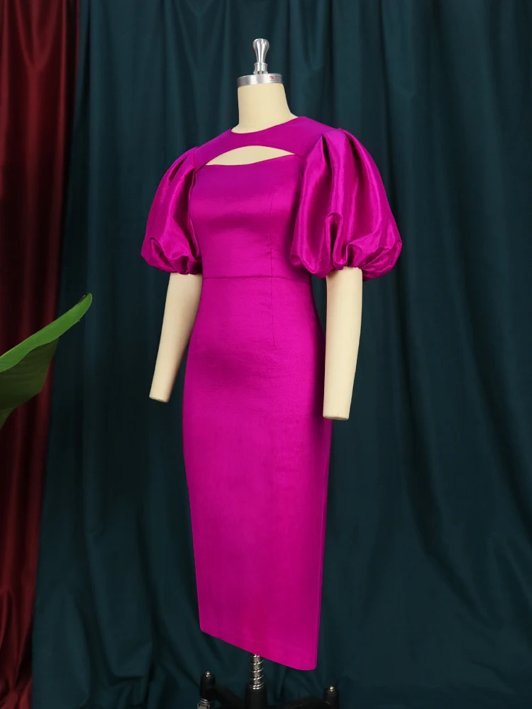 Женское коктейльное платье длинное облегающее с коротким рукавом и буффами цвет