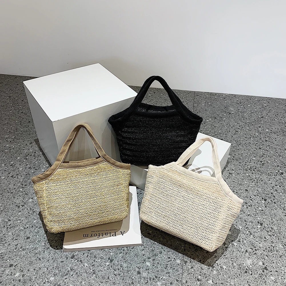 

Summer Women Woven Straw Handbag Boho Beach Holiday Casual Female Shoulder Vacation Travel Handle Purses