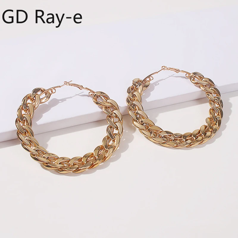 

Punk Chain Big Circle Round Hoop Earrings for Women Fashion Oversized Large Metal Earrings Twisted Girls Party Jewelry Gift