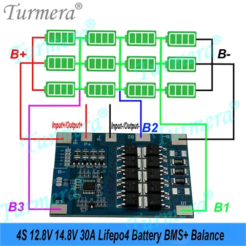 Turmera 4S Lifepo4 Батарея BMS 12,8 В 14,8 В 30 А
