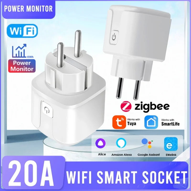 

CORUI EU Tuya WiFi ZigBee Smart Socket 20A EWelink Smart Plug With Power Monitoring Alexa Google Home Yandex Alice Voice Control