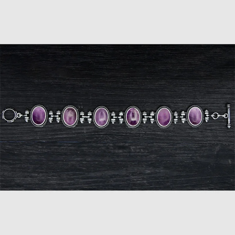 Женский браслет в стиле ретро с натуральным камнем аметистом