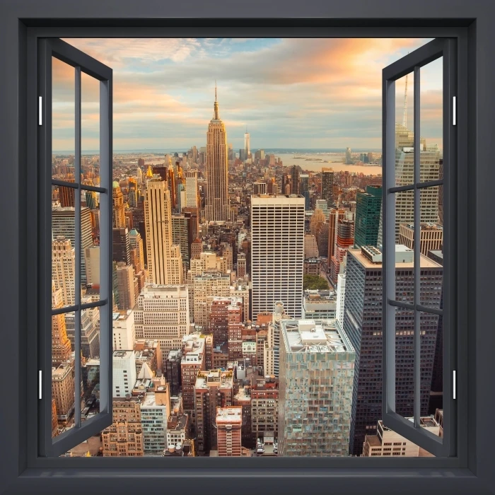 

3D Hot Black Window New York Landscape Window Frame Mural Vinyl Bedroom Wallpaper Wall Decals Stickers Christmas Wall Sticker