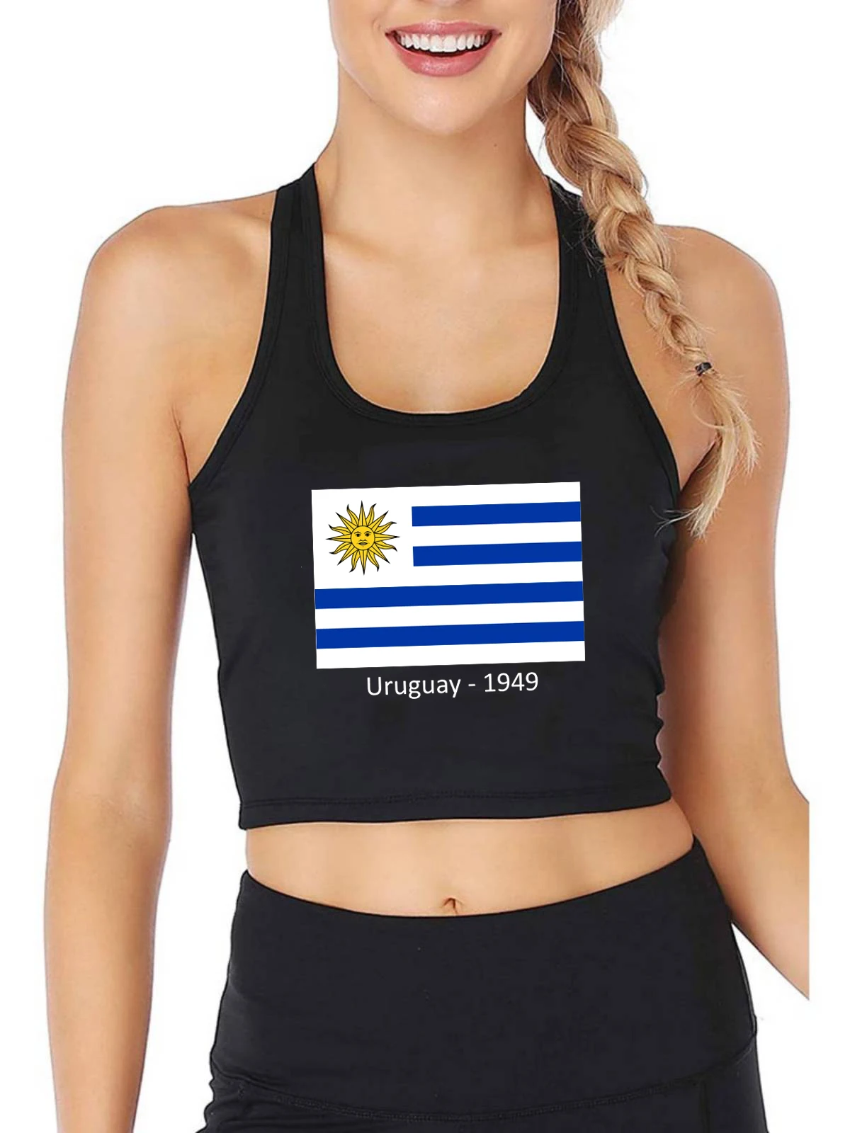 

Flag Of Uruguay Graphics Sexy Slim Fit Crop Top Women's Retro Patriotic Memorial Style Tank Tops Sports Fitness Camisole