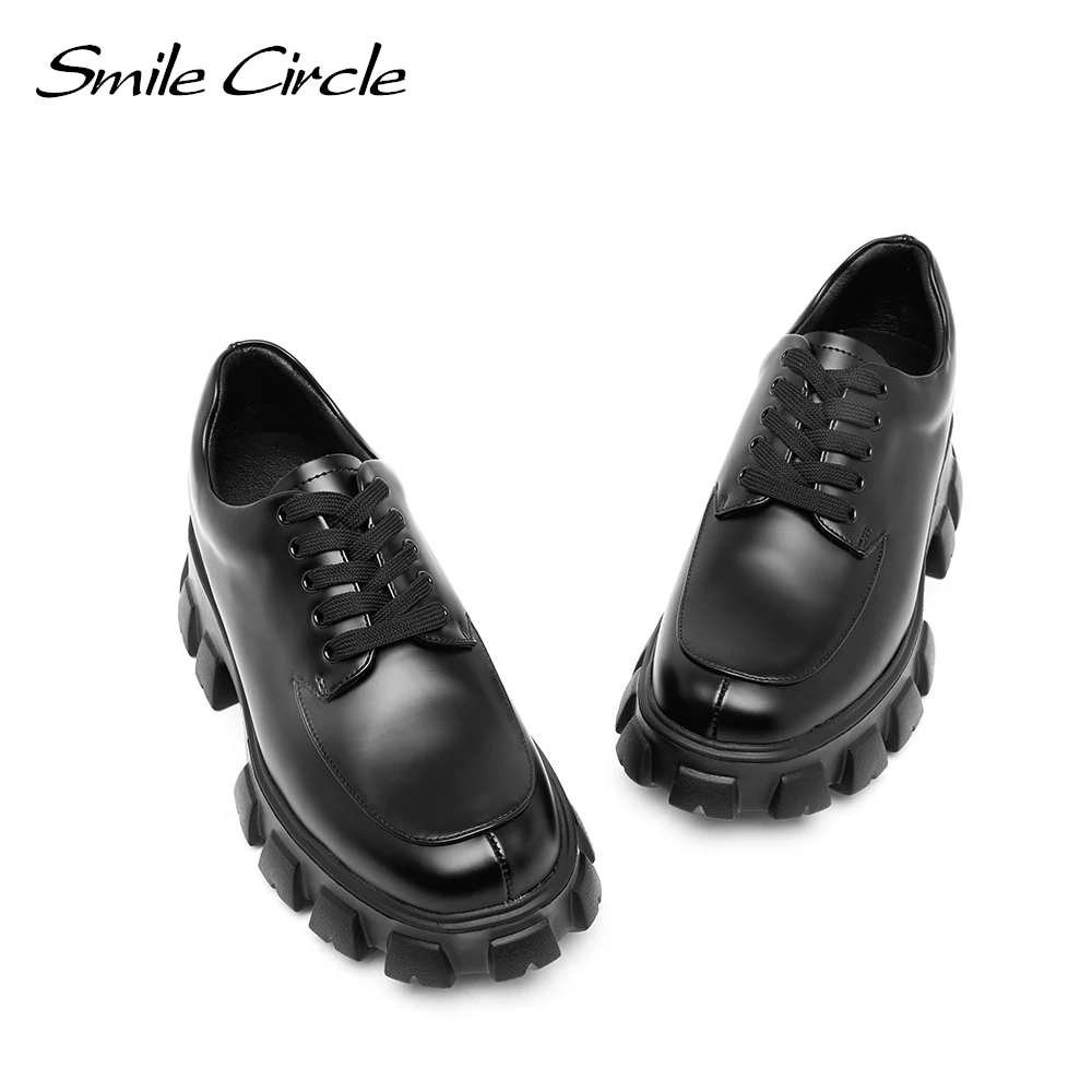 Smile Circle/туфли на плоской платформе Женская обувь из лакированной кожи шнуровке