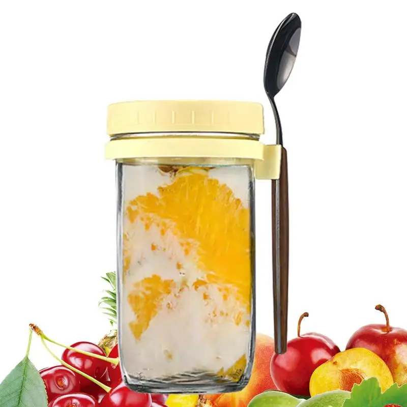 

Overnight Oats Jars With Lid And Spoon 600ML Portable Glass Breakfast Cup Salad Yogurt Jars Container Glass Mason Cup For Yogurt