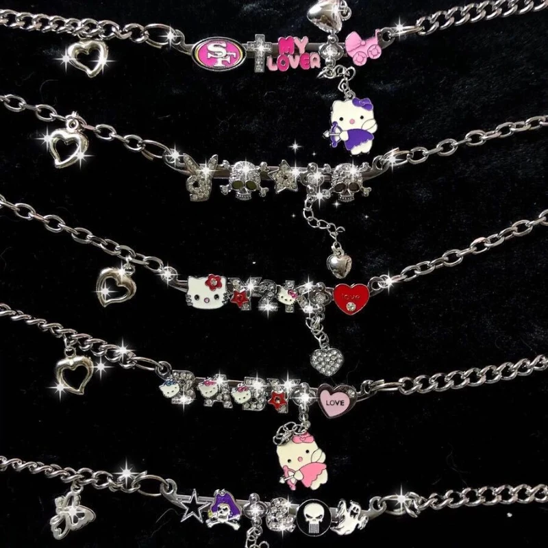 

Hello Kitty Y2k Sanrio Jewelry Necklace Kawaii Hello Kitty Stuff Pals Sisters Clavicle Chain Adjustable Ladies Birthday Gift