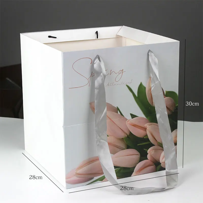 

Tulip Handbag Flower Bouquet Package Square Kraft Paper Gift Bags 5PCS
