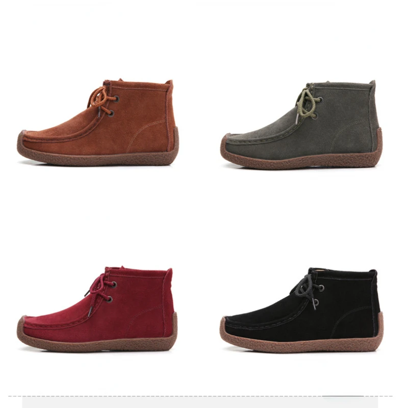 Women's Boots Cow Suede 2022 Fashion Casual Ankle Boots Flats Round Toe Casual Lightweight Female Shoes Winter