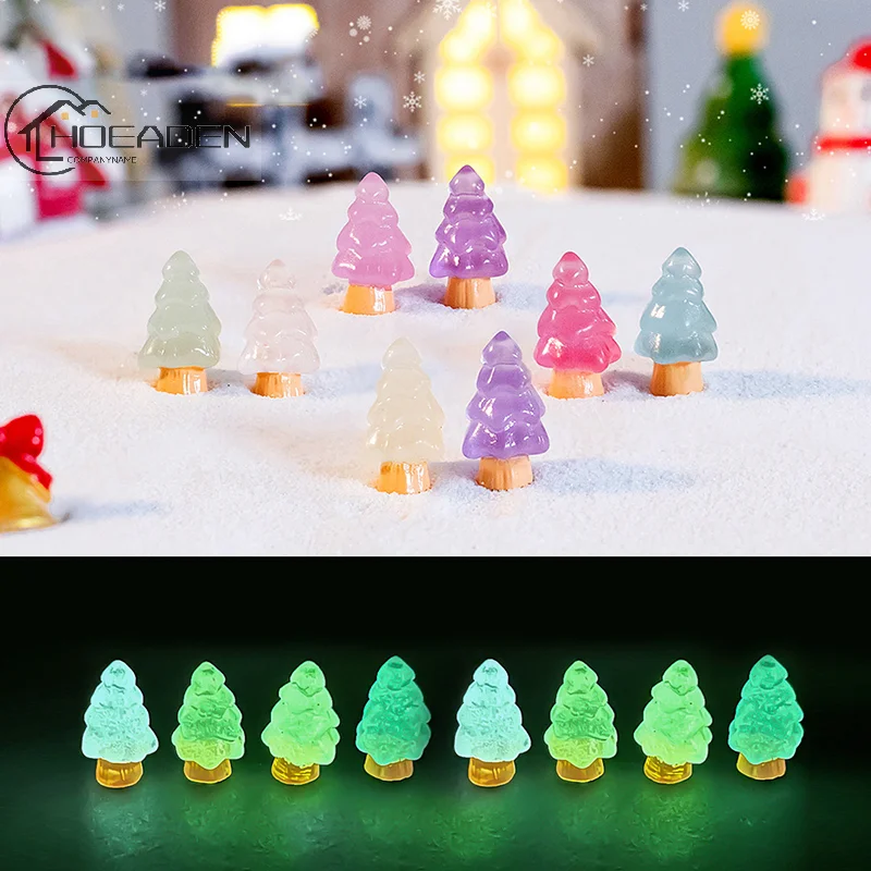 

10Pcs/Set Luminous Tree Christmas Ornament Plants Micro Landscape Figure Glowing Miniature Statue Potted Mini Garden Accessories