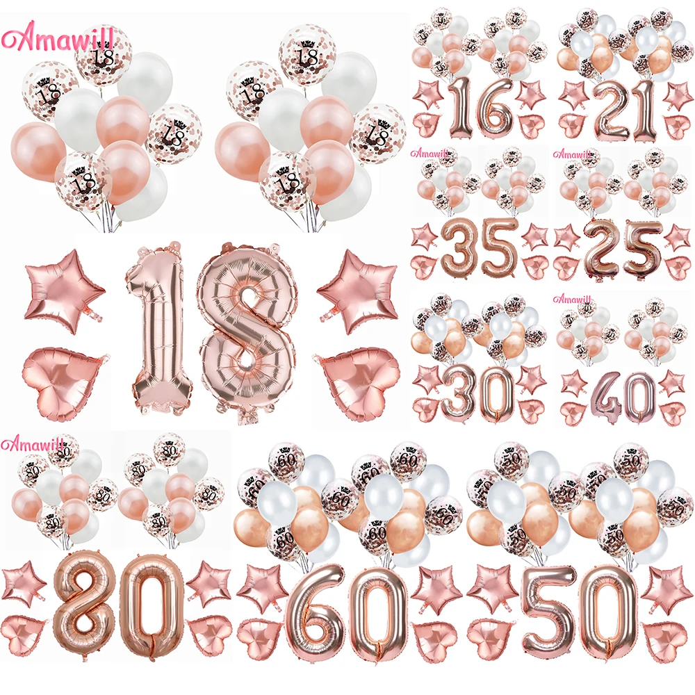

Amawill 18-й день рождения, розовое золото, 32 дюйма, цифры, Декор, 16 20 21 25 30 35 40 50 60 80 лет, товары для вечеринок