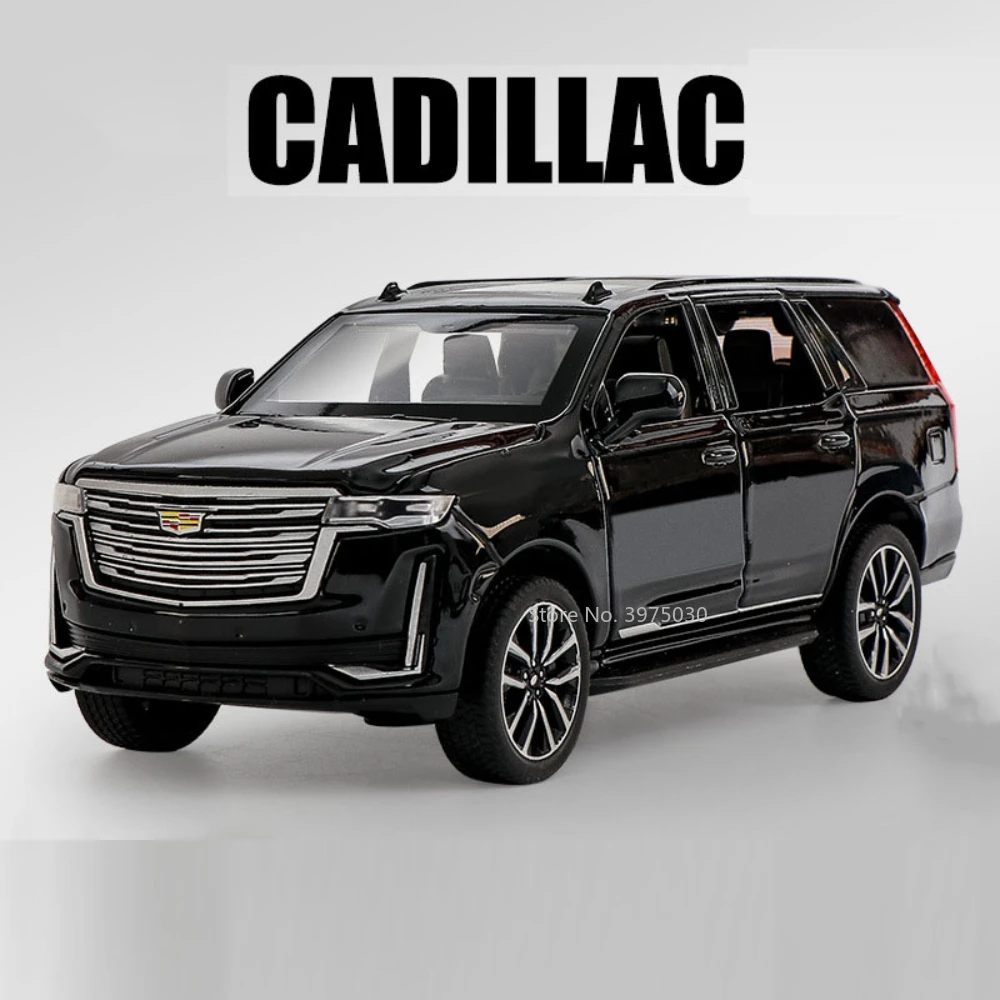 

Модель металлического автомобиля Cadillac Escalade SUV, коллекция 1/32 года, Игрушечная модель автомобиля из цинкового сплава, имитация внедорожника, звук и искусство, подарок для детей