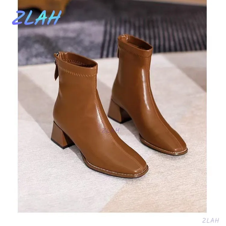 

Женские ботильоны на высоком каблуке, с квадратным носком