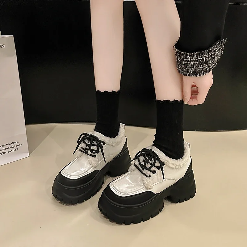 

2023 High Quality Shoes for Women Lace Up Spring Square Head Women's Boots Shoes for Women Hot Sale Hairy Zapatos De Mujer