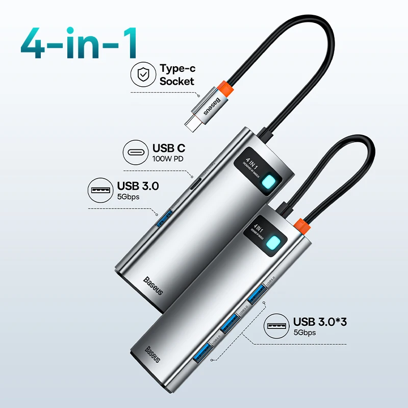  Baseus 10Gbps USB C Hub Type C to HDMI-compatible USB Adapter Ethernet Port Docking Station for MacBook  Air M1 M2 USB Splitter 