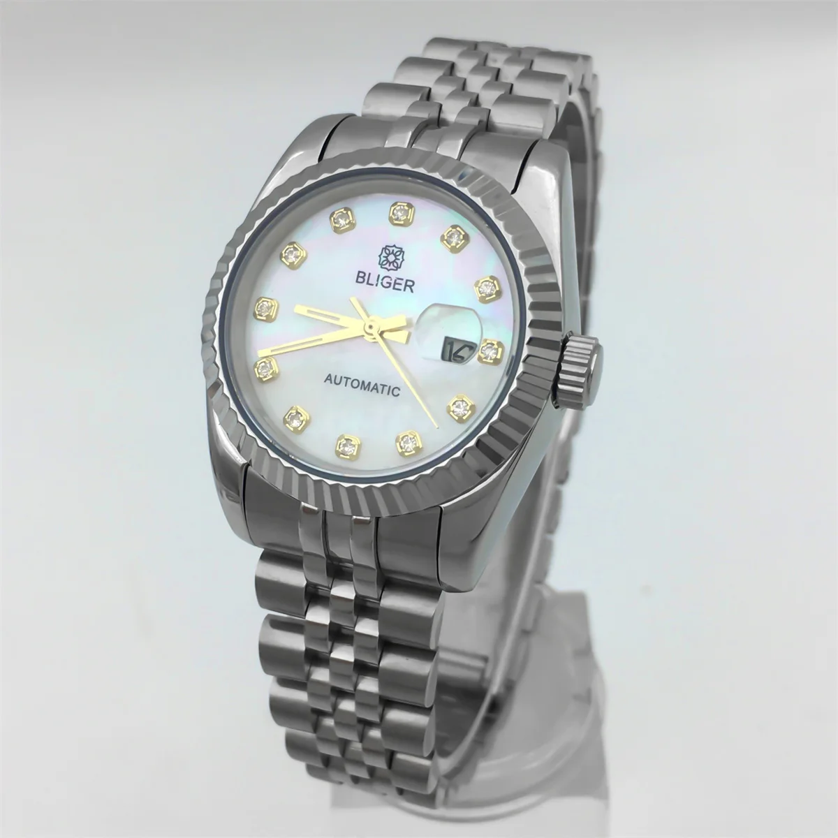 Женские механические часы 31 мм золото розовое белый циферблат из нержавеющей