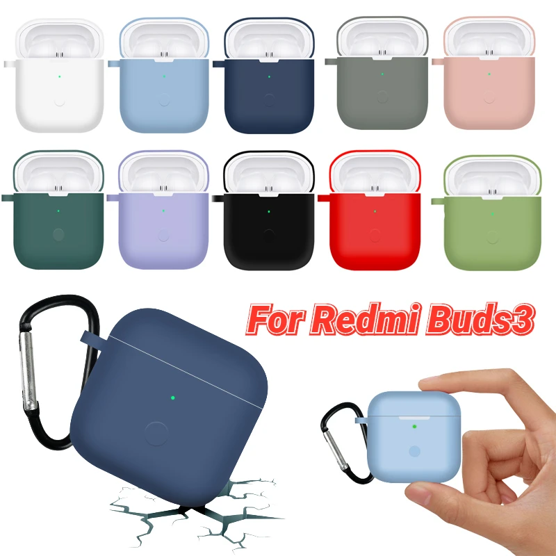 

For Xiaomi Redmi Buds 3 Headphone Charging Box Silicone Cover With Hook Colorful Scratch-resistant Earphone Case For Redmi Buds3