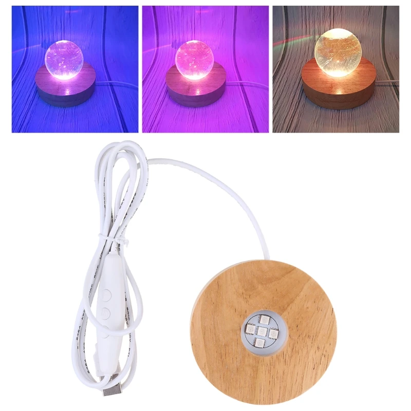 

652F Solid Wooden Custom Lamp Bases Craft LED Luminous Bases Ornaments for Decoration Crystal Ball Holders Small Night Lights