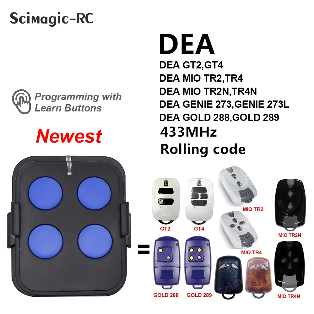 Remote Control For Compatible DEA GT2/GT4/MIO TR2/MIO TR4/GOLD 288/289/MIO TR2N/TR4N/GENIE 273/273L Rolling Code Garage Opener