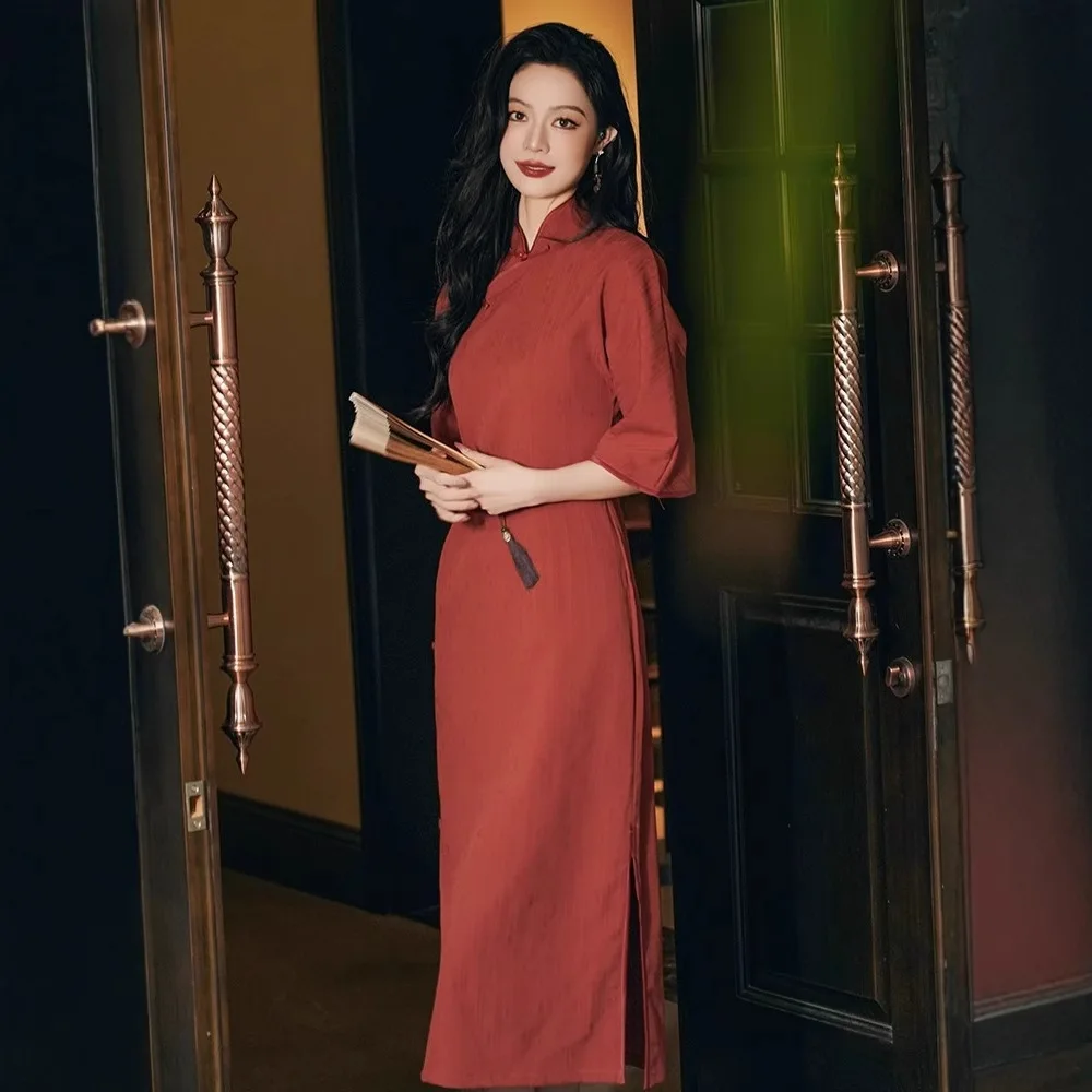 FIKOO Женские темно-красные Cheongsam платья S2655