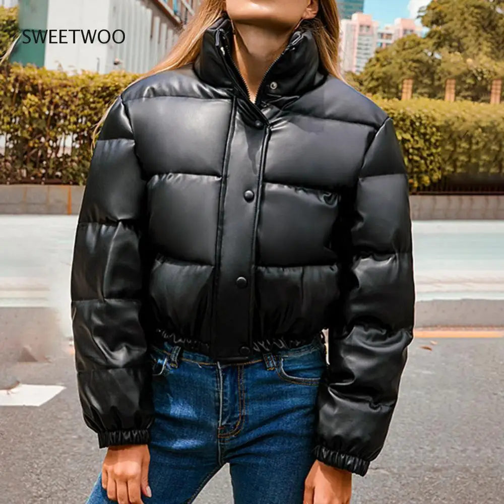 Stand-Up Collar Trendy Winter Women Short Parkas Simple Puffer Jacket Adjustable Drawstring for Work Fashion Tide Chic Slim 2022