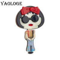 yaologe acrylic cute bow short hair girl brooches for women kids new design cartoon figure pins badges accessories jewelry gift