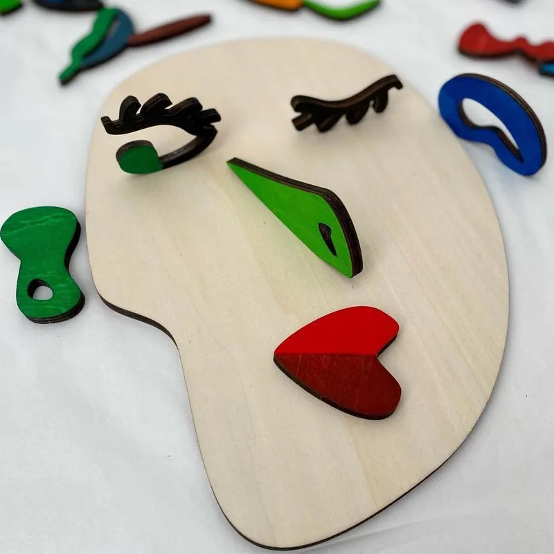 Wooden Montessori Face Puzzles Toys Preschool Early Educational Art Abstract Facial Puzzle Game Imagination Develop |