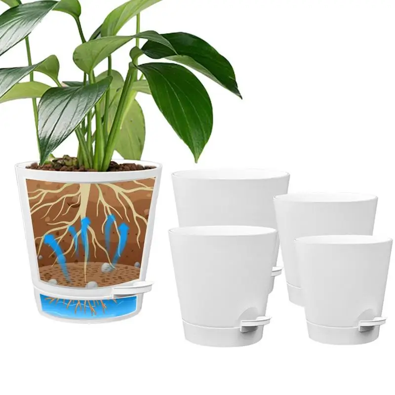 

5Pcs Self-Watering Planter Pots Round Design Succulent Plant Pot Indoor Home Garden Lazy Automatic Water-Absorbing Flowerpot
